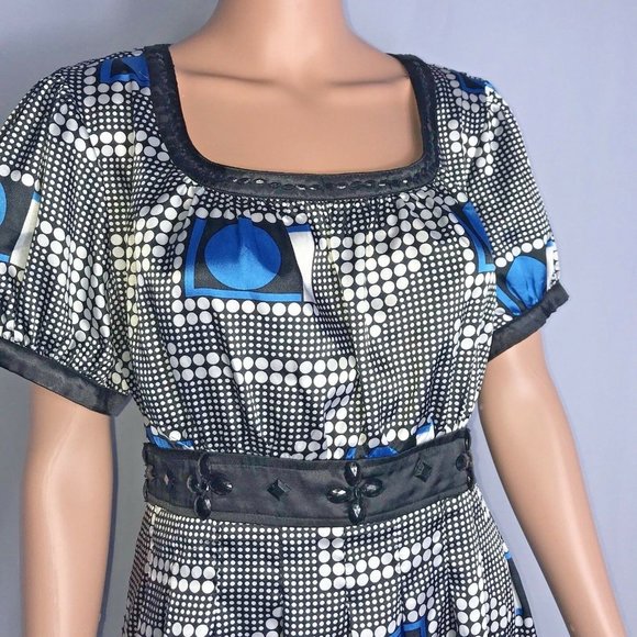 Antilia Femme Womens Babydoll Top Black Silver Blue Plus Size 1X Shirt Satiny - Picture 2 of 4